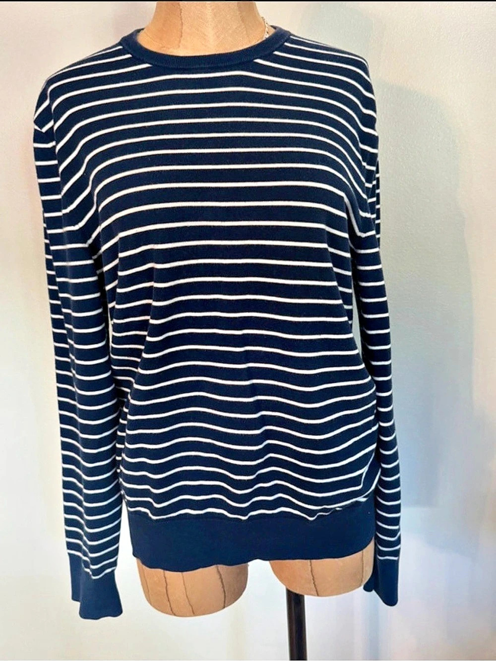 Calvin Klein Supima Cotton Classic Sweater Striped Blue & White Medium